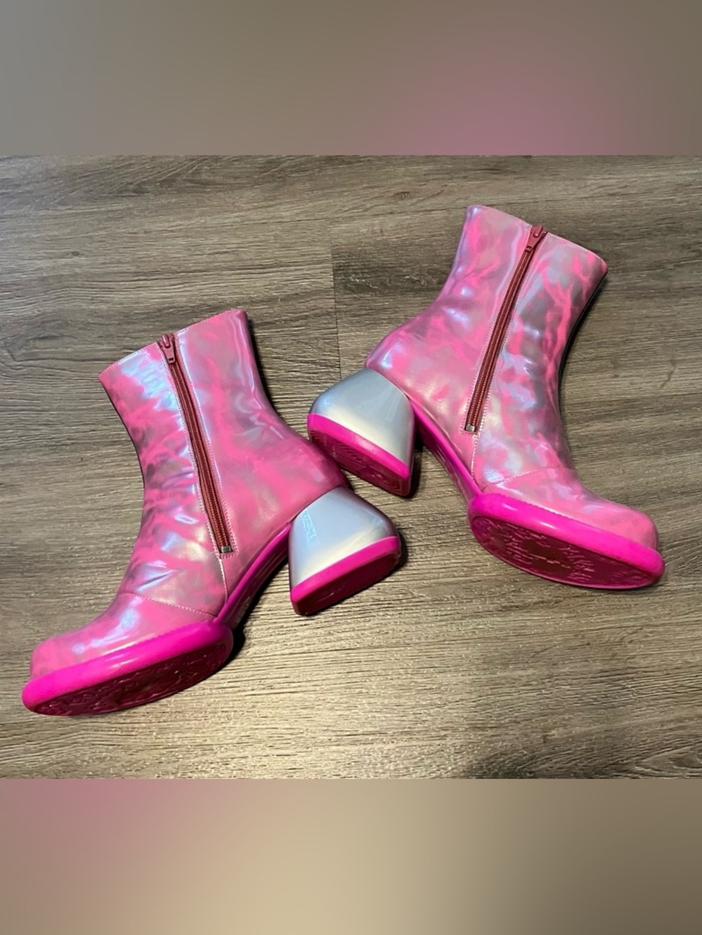John Fluevog Pink and Silver Haring Boots size 9 - Picture 2 of 8